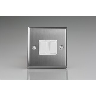 Varilight Classic 2-Gang 10A 1- or 2-Way Rocker Switch White Brushed Steel White Rockers