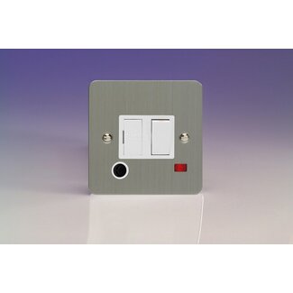 Varilight Ultraflat 13A Switched Fused Spur + Neon + Flex Outlet  White Brushed Steel White Inserts