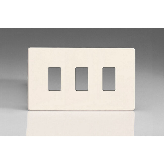 Varilight Screwless 3-Gang Screwless PowerGrid Plate including Yoke (Twin Plate)   Primed