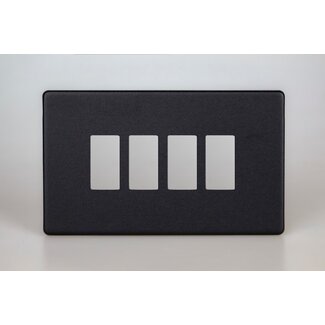 Varilight Urban Screwless 4-Gang Screwless PowerGrid Plate including Yoke (Twin Plate)  Matt Black