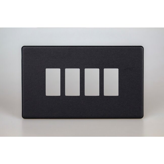 Varilight Urban Screwless 4-Gang Screwless PowerGrid Plate including Yoke (Twin Plate)  Matt Black