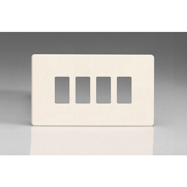 Varilight Screwless 4-Gang Screwless PowerGrid Plate including Yoke (Twin Plate)   Primed