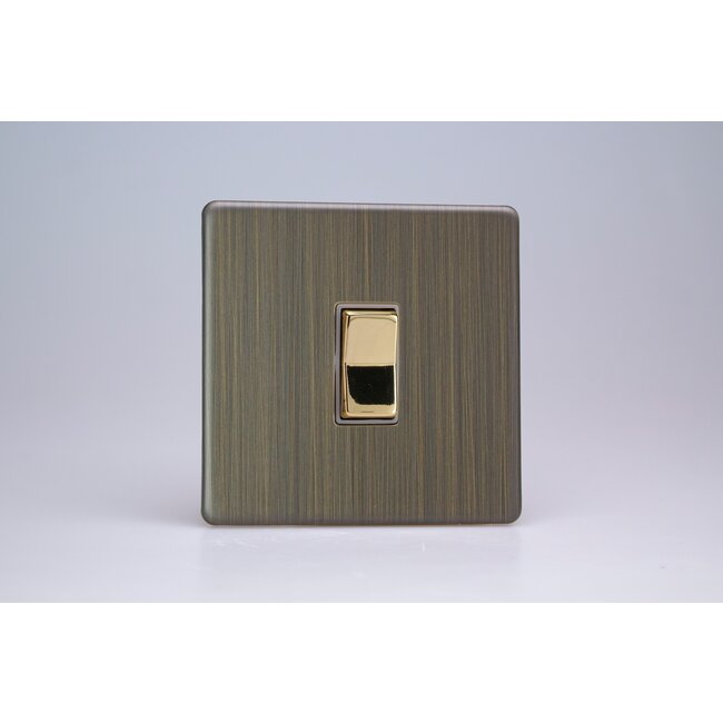Varilight Urban Screwless 1-Gang 10A 2-Way & Off Retractive Switch with metal rockers Brass Antique Brass Brass