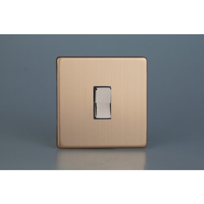 Varilight Urban Screwless 1-Gang 10A 2-Way & Off Retractive Switch Decorative Brushed Copper Iridium Button