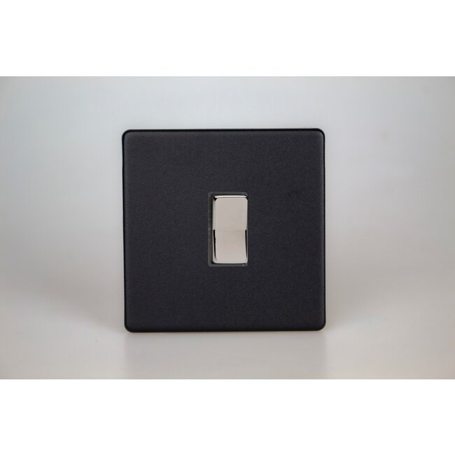 Varilight Urban Screwless 1-Gang 10A 2-Way & Off Retractive Switch Decorative Matt Black Chrome Button