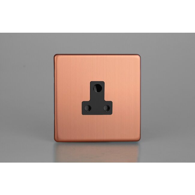 Varilight Urban Screwless 1-Gang 5A Round Pin Socket  Black Brushed Copper Black Insert