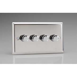 Varilight Classic 4-Gang 2-Way Push-On/Off Rotary LED Dimmer 4 x 0-120W (1-10 LEDs) (Twin Plate) V-Pro Mirror Chrome Chrome Knobs