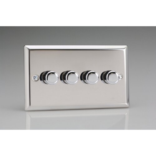 Varilight Classic 4-Gang 2-Way Push-On/Off Rotary LED Dimmer 4 x 0-120W (1-10 LEDs) (Twin Plate) V-Pro Mirror Chrome Chrome Knobs Varilight Classic 4-Gang 2-Way Push-On/Off Rotary LED Dimmer 4 x 0-120W (1-10 LEDs) (Twin Plate) V-Pro Mirror Chrome Chrome Knobs