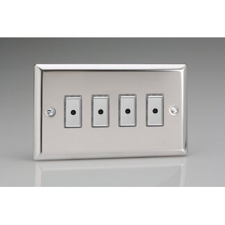 Varilight Classic 4-Gang 1-Way V-Pro Multi-Point Remote/Tactile Touch Control Master LED Dimmer 4 x 0-100W (1-10 LEDs) (Twin Plate) V-Pro Multi-Point Remote (formerly Eclique2) Mirror Chrome Chrome Buttons