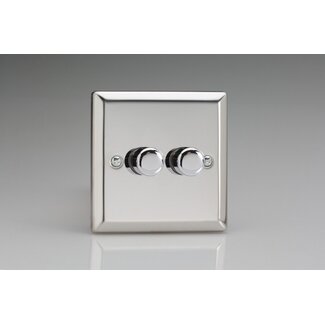 Varilight Classic 2-Gang 2-Way Push-On/Off Rotary LED Dimmer 2 x 0-120W (1-10 LEDs) V-Pro Mirror Chrome Chrome Knobs