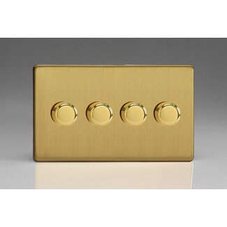 Varilight Screwless 4-Gang 2-Way Push-On/Off Rotary LED Dimmer 4 x 0-120W (1-10 LEDs) (Twin Plate) V-Pro Brushed Brass Brass Knobs