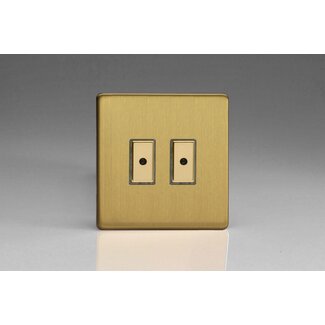 Varilight Screwless 2-Gang 1-Way V-Pro Multi-Point Remote/Tactile Touch Control Master LED Dimmer 2 x 0-100W (1-10 LEDs) V-Pro Multi-Point Remote (formerly Eclique2) Brushed Brass Brass Buttons