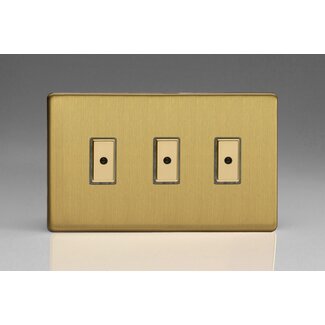 Varilight Screwless 3-Gang 1-Way V-Pro Multi-Point Remote/Tactile Touch Control Master LED Dimmer 3 x 0-100W (1-10 LEDs) (Twin Plate) V-Pro Multi-Point Remote (formerly Eclique2) Brushed Brass Brass Buttons