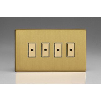 Varilight Screwless 4-Gang 1-Way V-Pro Multi-Point Remote/Tactile Touch Control Master LED Dimmer 4 x 0-100W (1-10 LEDs) (Twin Plate) V-Pro Multi-Point Remote (formerly Eclique2) Brushed Brass Brass Buttons