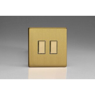 Varilight Screwless 2-Gang Tactile Touch Control Dimming Supplementary Controller for use with Multi-Point (formerly Eclique2) Master on 2-Way Circuits V-Pro Multi-Point (formerly Eclique2) Brushed Brass Brass Buttons