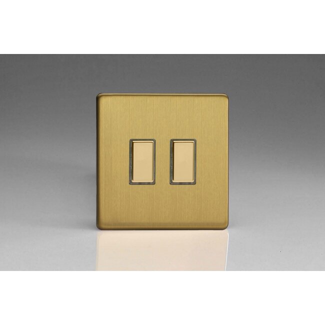 Varilight Screwless 2-Gang Tactile Touch Control Dimming Supplementary Controller for use with Multi-Point (formerly Eclique2) Master on 2-Way Circuits V-Pro Multi-Point (formerly Eclique2) Brushed Brass Brass Buttons