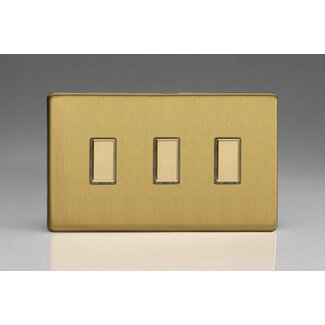 Varilight Screwless 3-Gang Tactile Touch Control Dimming Supplementary Controller for use with Multi-Point (formerly Eclique2) Master on 2-Way Circuits (Twin Plate) V-Pro Multi-Point (formerly Eclique2) Brushed Brass Brass Buttons