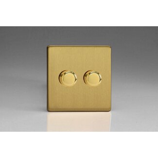 Varilight Screwless 2-Gang V-Pro Smart Master Non-WiFi Dimmer 2 x 100W LED (Multi-Way with up to 2 Supplementary Controllers) V-Pro Smart Brushed Brass Brass Knobs