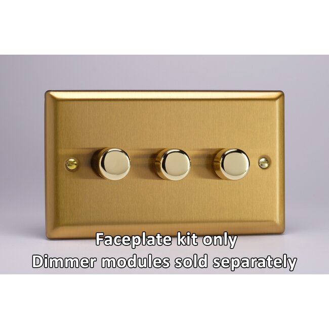 Varilight Classic 3-Gang Matrix Kit For Rotary Dimmers (Twin Plate)  Matrix Brushed Brass Brass Knobs