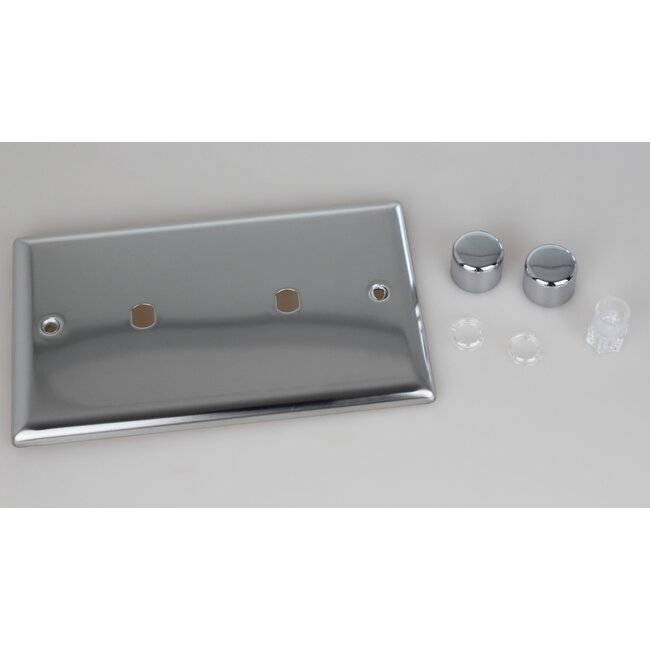 Varilight Classic 2-Gang Matrix Kit For Rotary Dimmers (Twin Plate)  Matrix Mirror Chrome Chrome Knob