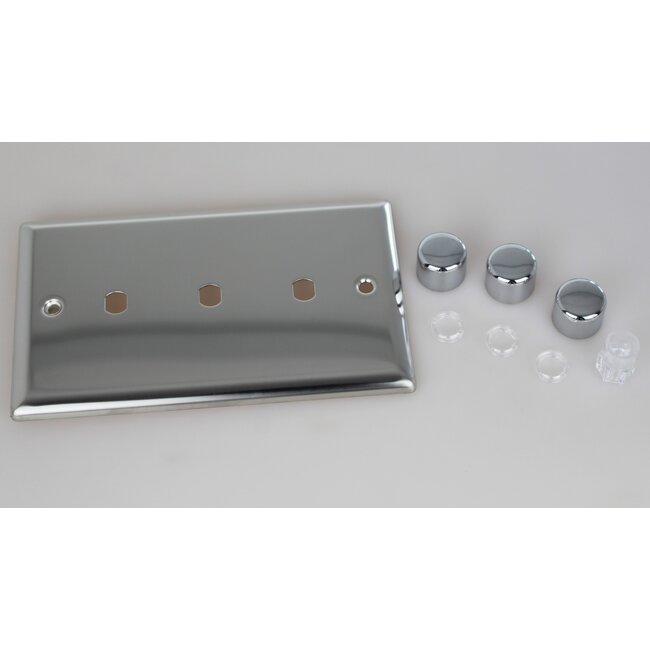 Varilight Classic 3-Gang Matrix Kit For Rotary Dimmers (Twin Plate)  Matrix Mirror Chrome Chrome Knob