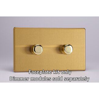 Varilight Screwless 2-Gang Matrix Kit For Rotary Dimmers (Twin Plate)  Matrix Brushed Brass Brass Knob