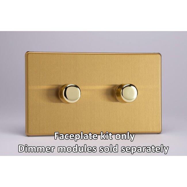 Varilight Screwless 2-Gang Matrix Kit For Rotary Dimmers (Twin Plate)  Matrix Brushed Brass Brass Knob