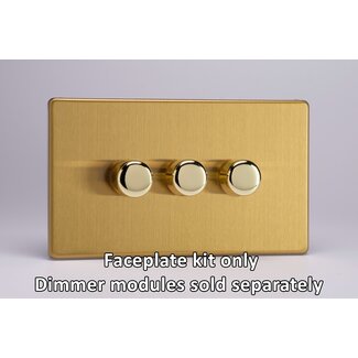 Varilight Screwless 3-Gang Matrix Kit For Rotary Dimmers (Twin Plate)  Matrix Brushed Brass Brass Knob