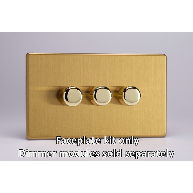 Varilight Screwless 3-Gang Matrix Kit For Rotary Dimmers (Twin Plate)  Matrix Brushed Brass Brass Knob