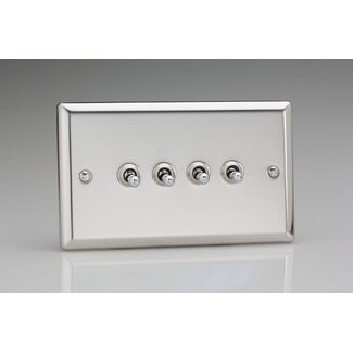 Varilight Classic 4-Gang 10A 1- or 2-Way Toggle Switch (Twin Plate) Decorative Mirror Chrome Chrome Toggles