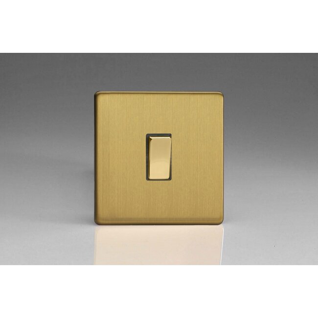 Varilight Screwless 1-Gang 20A Double Pole Rocker Switch Decorative Brushed Brass Brass Rocker