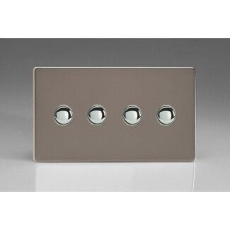Varilight Screwless 4-Gang 6A 1-Way Push-to-Make Momentary Switch (Twin Plate) Decorative Pewter Chrome Buttons