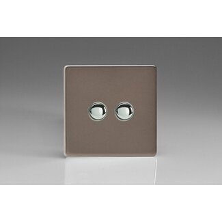 Varilight Screwless 2-Gang 6A 1- or 2-Way Push-On/Off Impulse Switch Decorative Pewter Chrome Buttons
