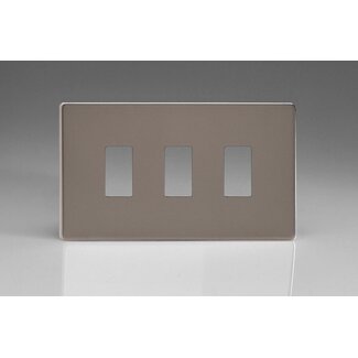 Varilight Screwless 3-Gang Screwless PowerGrid Plate including Yoke (Twin Plate)  Pewter