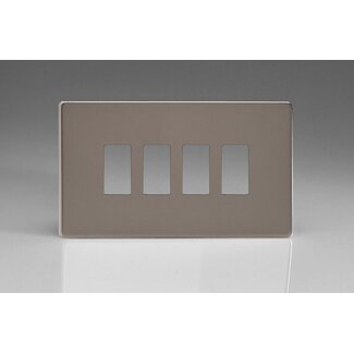 Varilight Screwless 4-Gang Screwless PowerGrid Plate including Yoke (Twin Plate)  Pewter