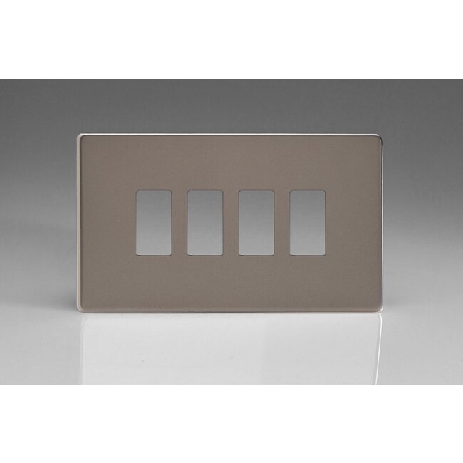 Varilight Screwless 4-Gang Screwless PowerGrid Plate including Yoke (Twin Plate)  Pewter