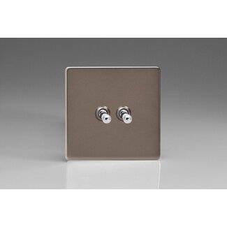 Varilight Screwless 2-Gang 10A 1- or 2-Way Toggle Switch Decorative Pewter Chrome Toggles