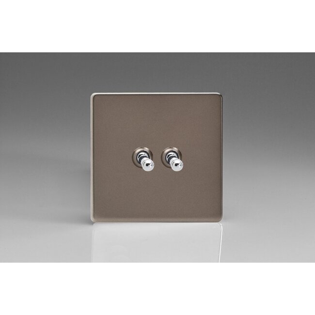 Varilight Screwless 2-Gang 10A 1- or 2-Way Toggle Switch Decorative Pewter Chrome Toggles