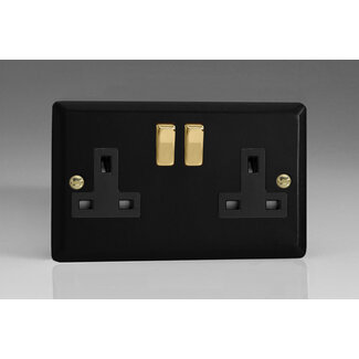 Varilight Vogue 2-Gang 13A Double Pole Switched Socket Black Matt Black Polished Brass