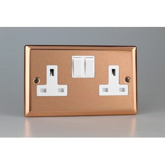Varilight Urban 2-Gang 13A Double Pole Switched Socket White Polished Copper White Inserts