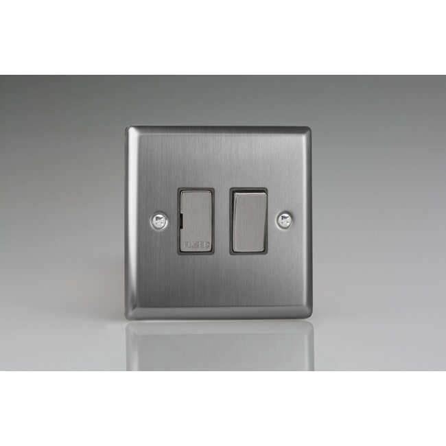 Varilight Classic 13A Switched Fused Spur with Metal Inserts Decorative Brushed Steel Steel Inserts
