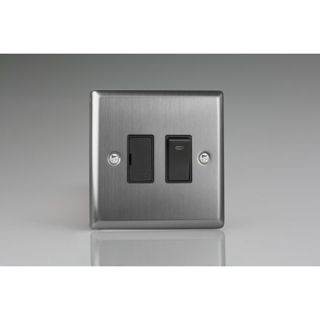 Varilight Classic 13A Switched Fused Spur + Neon  Black Brushed Steel Black Inserts