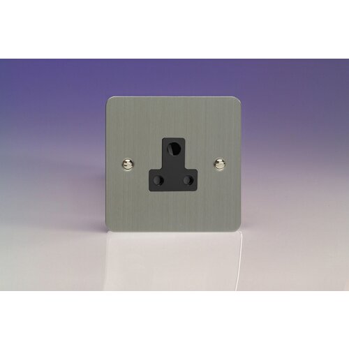Varilight Ultraflat 1-Gang 5A Round Pin Socket Black Brushed Steel Black Insert Varilight Ultraflat 1-Gang 5A Round Pin Socket Black Brushed Steel Black Insert