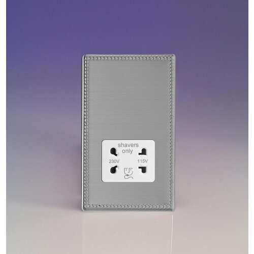 Varilight Jubilee Dual Voltage Shaver Socket 230V/115V White Brushed Steel White Insert Varilight Jubilee Dual Voltage Shaver Socket 230V/115V White Brushed Steel White Insert