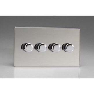 Varilight Screwless 4-Gang 2-Way Push-On/Off Rotary LED Dimmer 4 x 0-120W (1-10 LEDs) (Twin Plate) V-Pro Polished Chrome Chrome Knobs