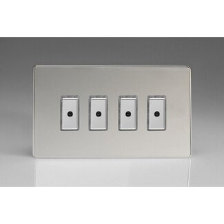 Varilight Screwless 4-Gang 1-Way V-Pro Multi-Point Remote/Tactile Touch Control Master LED Dimmer 4 x 0-100W (1-10 LEDs) (Twin Plate) V-Pro Multi-Point Remote (formerly Eclique2) Polished Chrome Chrome Buttons