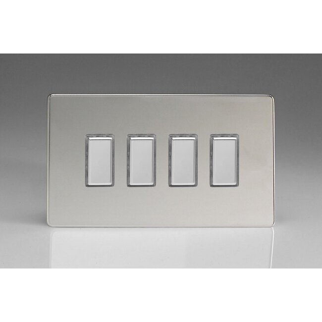 Varilight Screwless 4-Gang Tactile Touch Control Dimming Supplementary Controller for use with Multi-Point (formerly Eclique2) Master on 2-Way Circuits (Twin Plate) V-Pro Multi-Point (formerly Eclique2) Polished Chrome Chrome Buttons