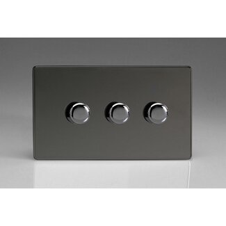 Varilight Screwless 3-Gang 2-Way Push-On/Off Rotary LED Dimmer 3 x 0-120W (1-10 LEDs) (Twin Plate) V-Pro Iridium Iridium Knobs
