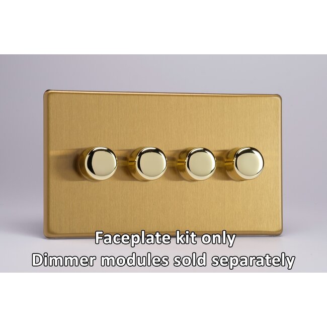 Varilight Screwless 4-Gang Matrix Kit For Rotary Dimmers (Twin Plate)  Matrix Brushed Brass Brass Knob