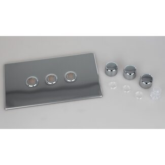 Varilight Screwless 3-Gang Matrix Kit For Rotary Dimmers (Twin Plate)  Matrix Polished Chrome Chrome Knob